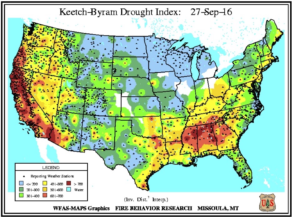 Map of the Keetch-Byram Drought Index dated 27 September, 2016