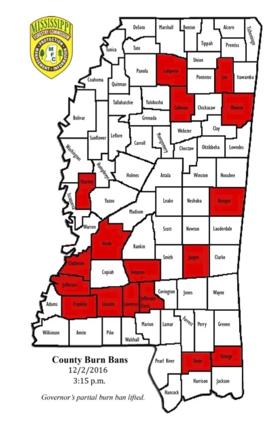 Map of Mississippi by county, with 17 of 82 counties in red