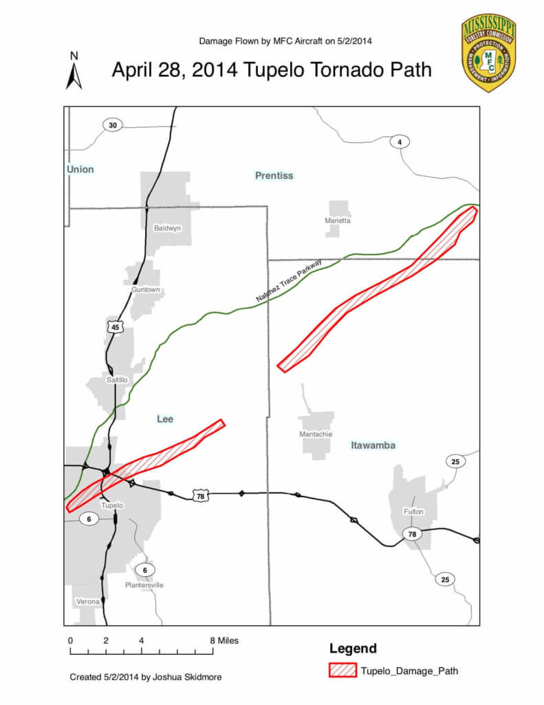 Tupelo Tornado Path