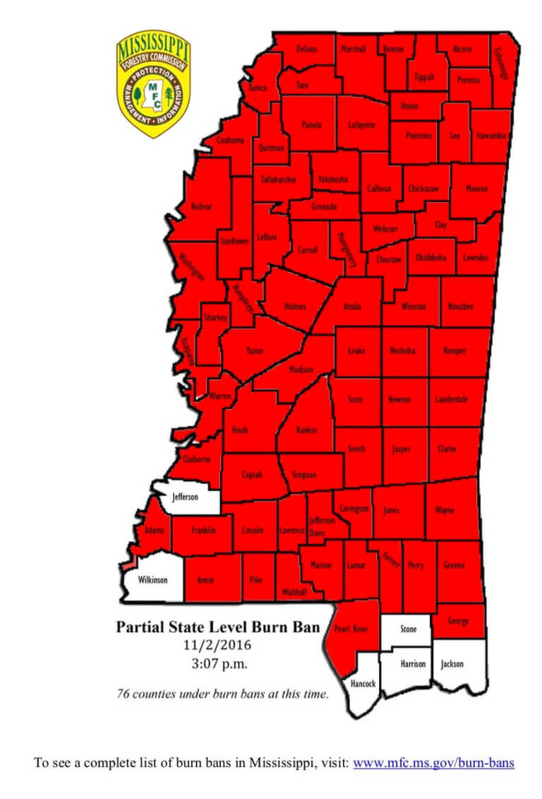 Burn Bans Remain in 76 Counties Mississippi Forestry Commission